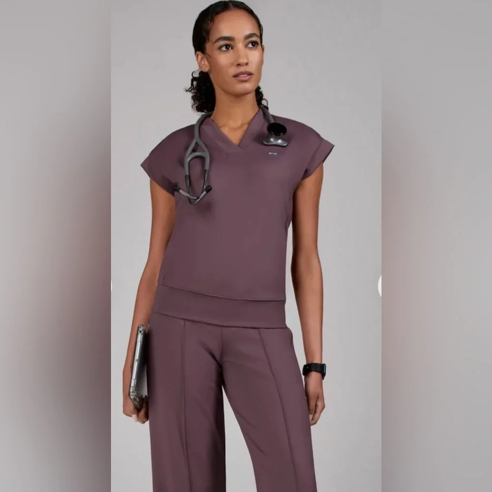 Figs V-Neck Scrub Top -Plum - Picture 1 of 12